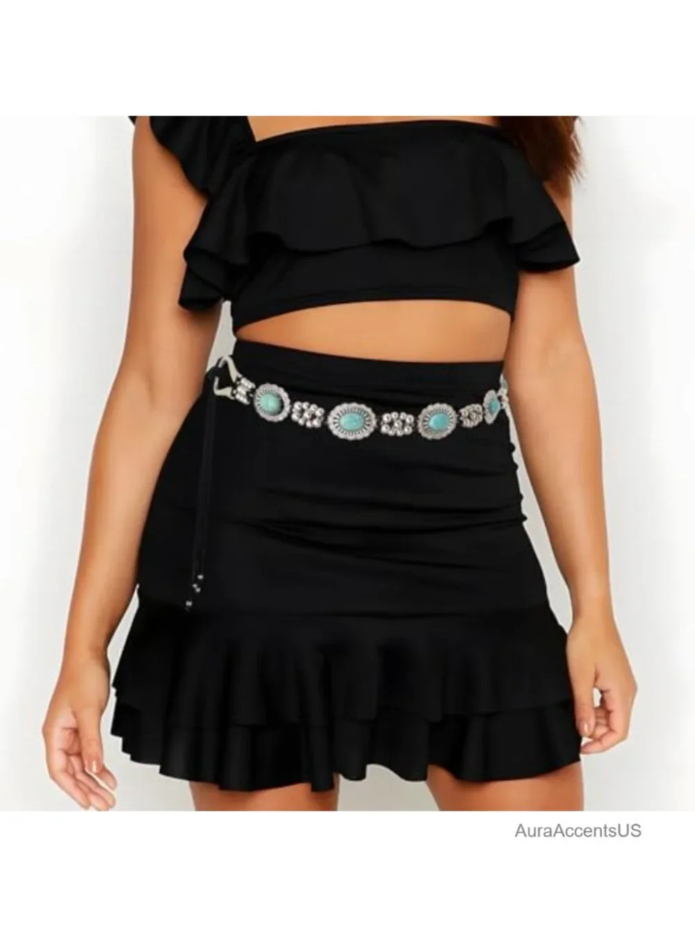 Concho Turquoise Chain Belt Women's Western Belts Cowgirl Waist Belt Dresses